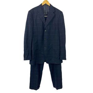 Ermenegildo Zegna Navy Blue Grid Plaid Wool Suit Jacket & Pants - Size 52L